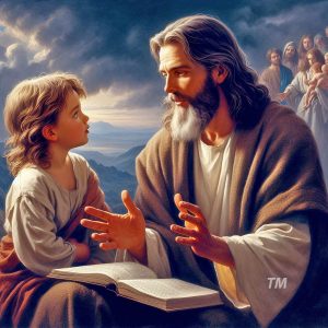 Jesus came to show us how to live a happier life closer to God. Here he is teaching a child
